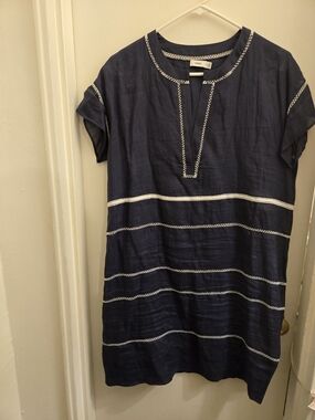 Navy Tunic Dress with White Ladder Trim